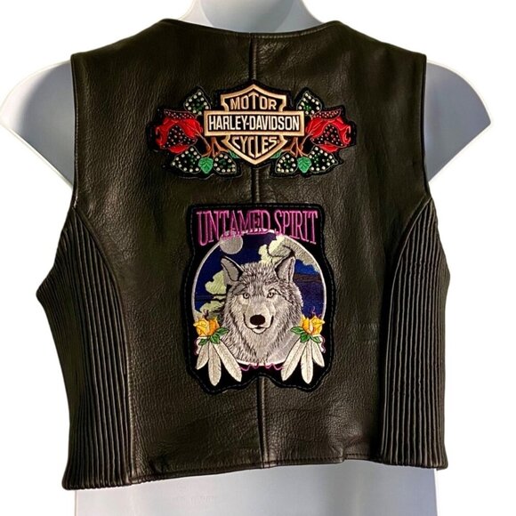 Xpert Leather Vest Harley Davidson and Large Wolf Patches Pins Women's XL - Picture 3 of 15